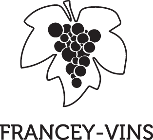 black logo of Francey Vins showing graves and a vine Leaf 